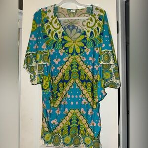 Trina Turk Asymmetrical Blue Green Graphic Swim Coverup